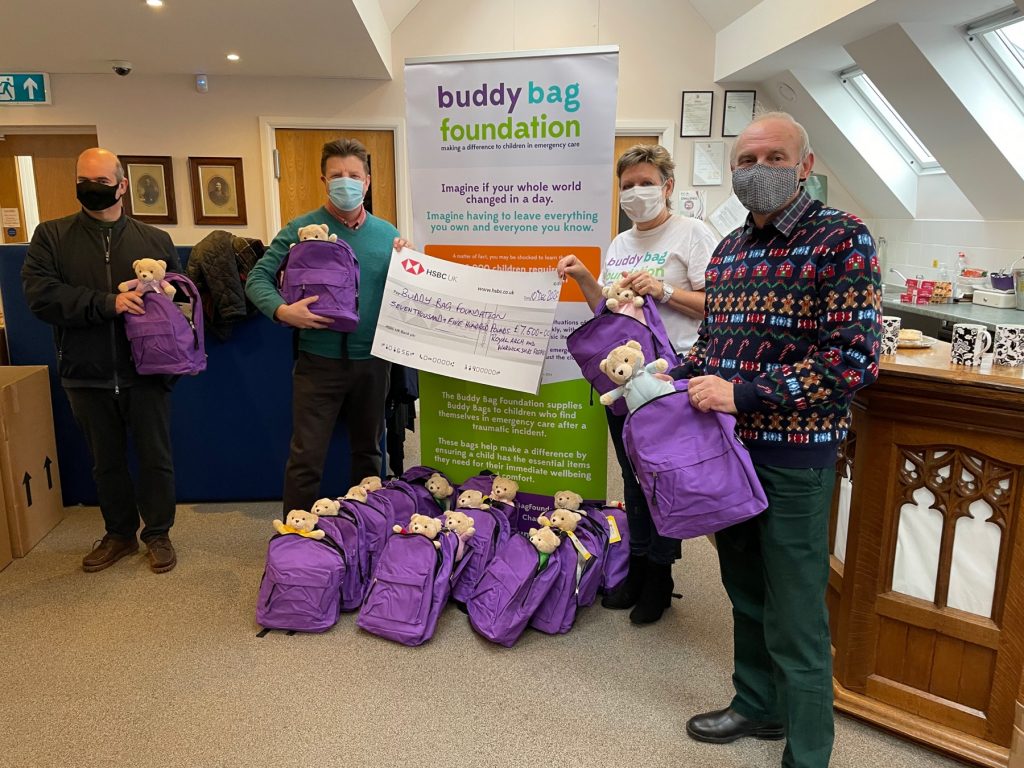 Karen Williams, Buddy Bag Foundation CEO, with, from left, Howard Smith, Philip Hall and Rod Hinton from the Freemasons