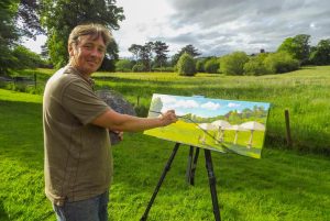 Artist David Johnson painting the site